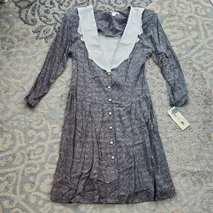 Vintage Lori & Me Polka Dot Collared Button Down Midi Dress Black White 16